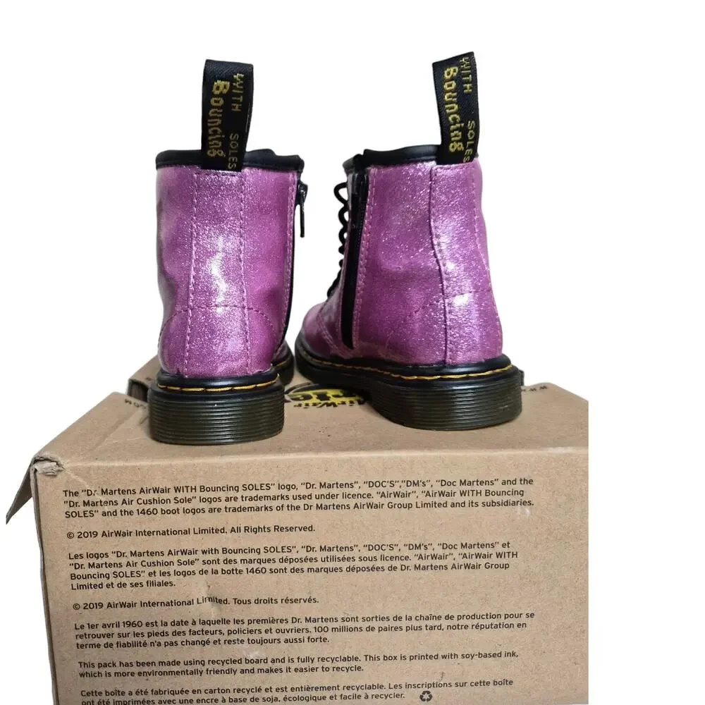 Brand new Dr. Martens Kids Pink Glitter Lace-Up Combat Boots